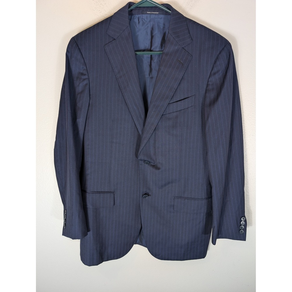 Ermenegildo Zegna Mens 48 R Navy Blue Pinstripe Two Button Blazer Wool Jacket